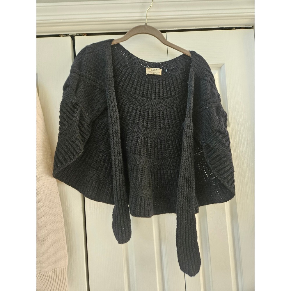 Burberry London Black Merino Cashmere Knit Capelet Shrug Made in Ireland
